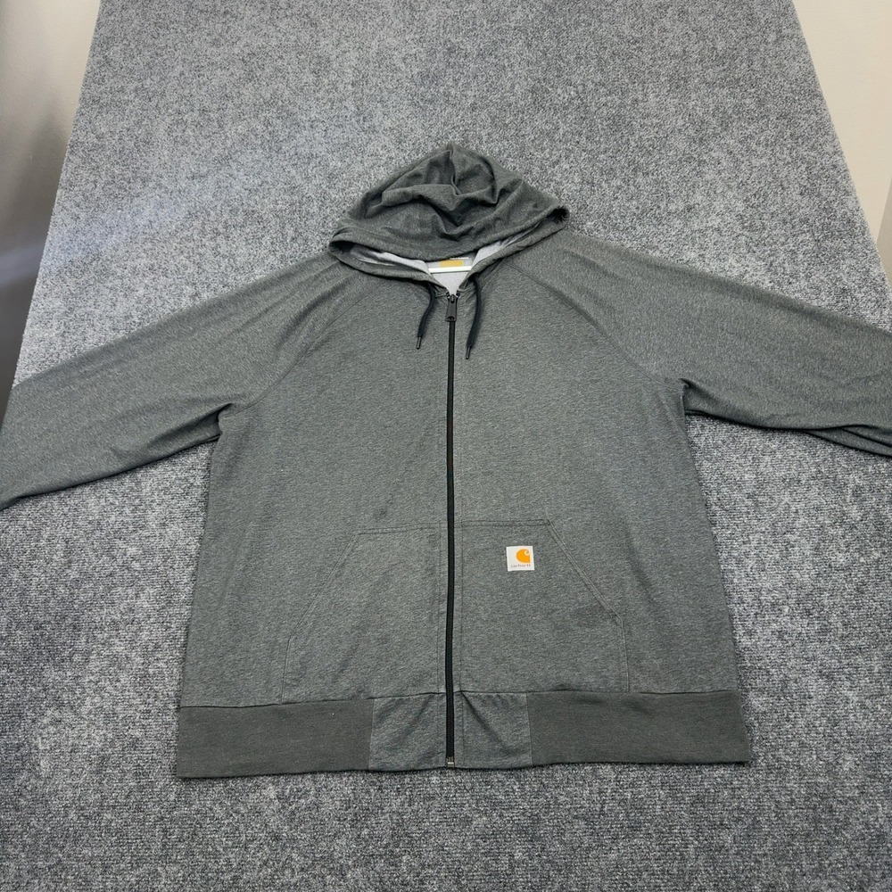 Carhartt Hoodie Men XL Gray Polyester Cotton Full Zip Relaxed Fit Workwear Style